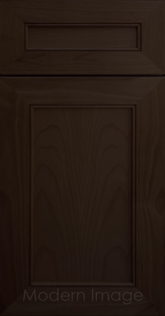 Highland Chocolate-stained Shaker kitchen cabinet door with wide rails and a flat center panel.